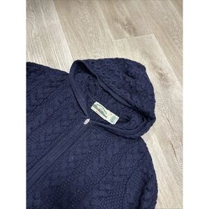 Aran Crafts Ireland 100% Merino Wool Women S Sweater Coat Hooded Navy